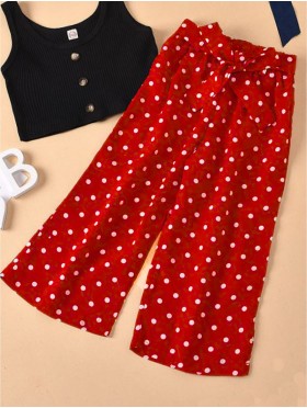 Polka Dot Wide Leg Crop Pants W/ Tie Belt